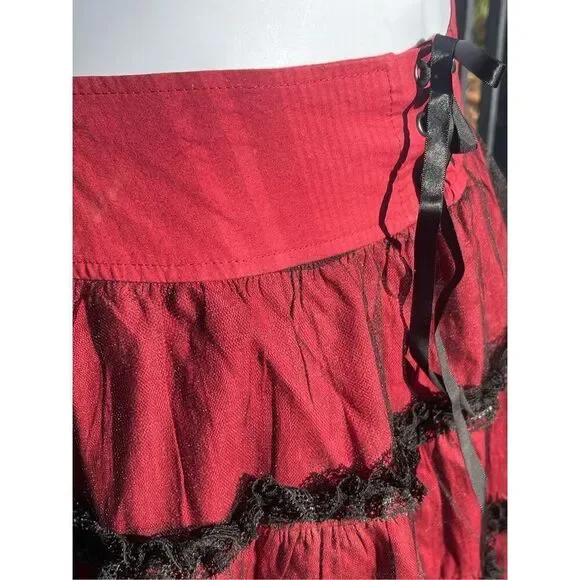 Lip Service Skirt Y2K Cottagecore Black and Red Lace and Tulle Layered - Picture 7 of 7
